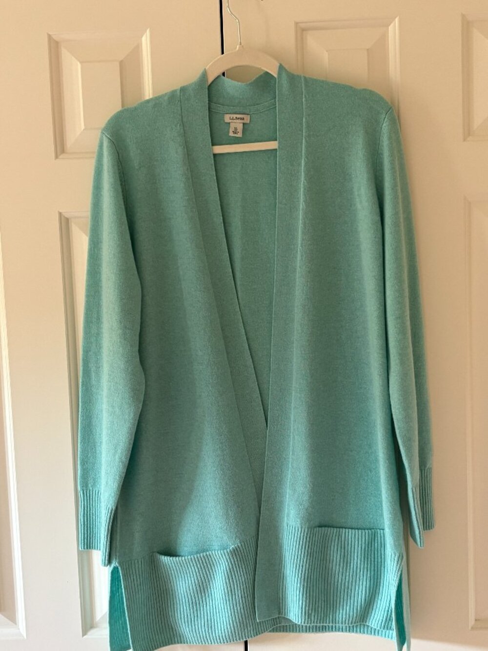 NWOT L. L. Bean 100% Cashmere Open Front Sweater  Beach Glass Heather  Sz XL